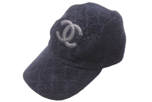 CHANEL シャネル キャップ マトラッセ パイルキャップ ココマーク コットン レザー ブラック S 美品 中古 48510