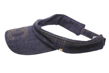 Load image into Gallery viewer, 極美品 CHANEL シャネル デニム インディゴ サンバイザー ココマーク ゴールド 刺繍 ロゴ 帽子 小物 ONE SIZE 中古 48536