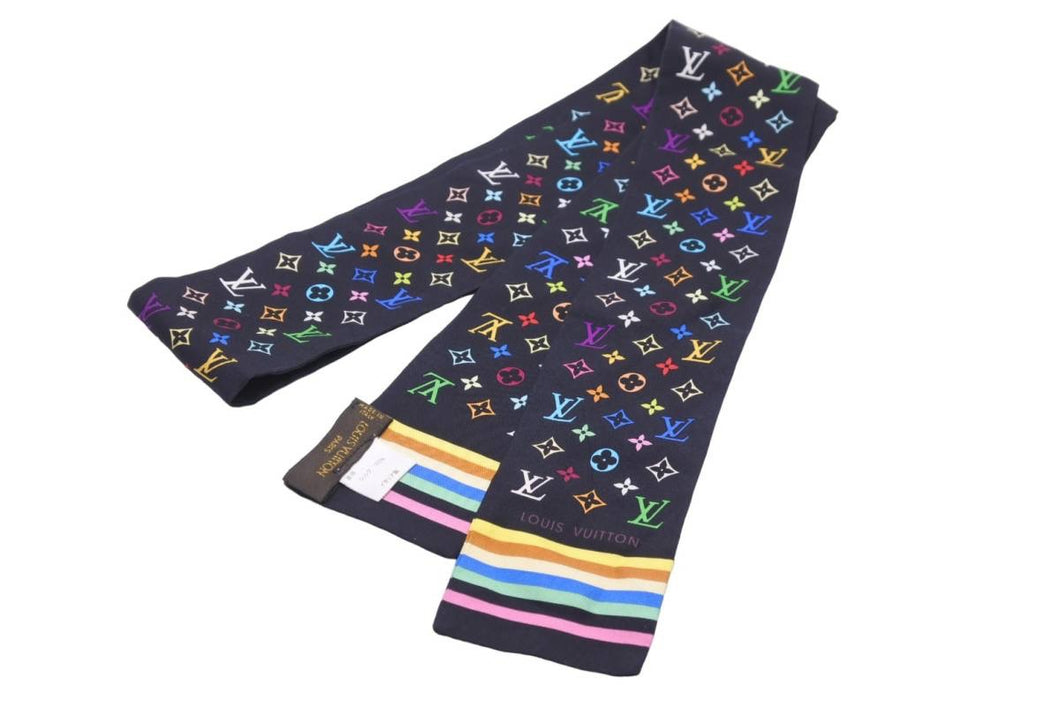LOUIS VUITTON ルイ・ヴィトン スカーフ バンドー モノグラムデザイン マルチカラー ノワール M71992 LVロゴ シルク 美品 中古48558