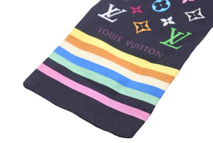 LOUIS VUITTON ルイ・ヴィトン スカーフ バンドー モノグラムデザイン マルチカラー ノワール M71992 LVロゴ シルク 美品 中古48558