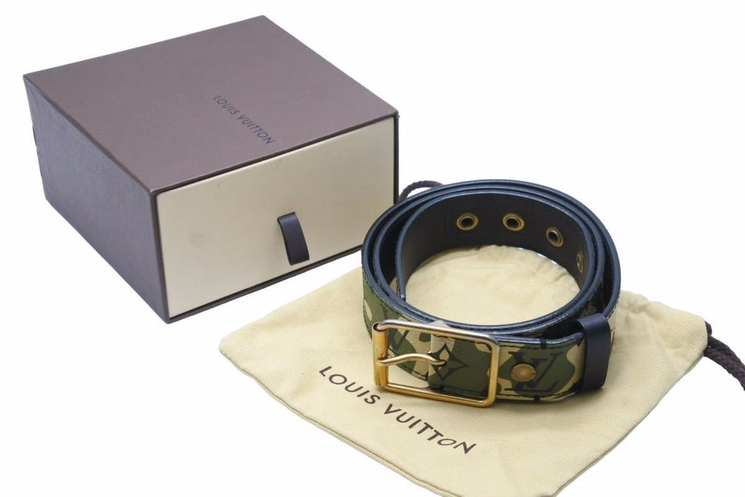 LOUIS VUITTON ルイヴィトン サンチュール モノグラモフラージュ ベルト カモフラ 90サイズ 村上隆 M9646U 美品 中古 48576