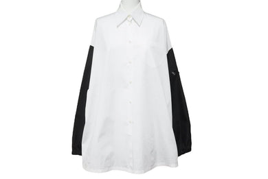 極美品 PRADA プラダ 21AW ポプリン シャツ ホワイト ブラック トライアングルロゴ P415F_1YY2_F0964_S_212 Re-Nylon 38 中古 48588
