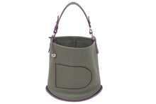 Load image into Gallery viewer, 極美品 DELVAUX デルボー ハンドバッグ Pin Mini Bucket トリヨン カーキ パープル シルバー金具 中古 48591