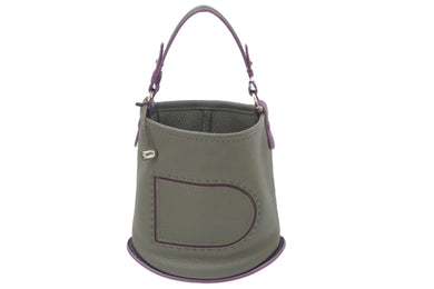 極美品 DELVAUX デルボー ハンドバッグ Pin Mini Bucket トリヨン カーキ パープル シルバー金具 中古 48591