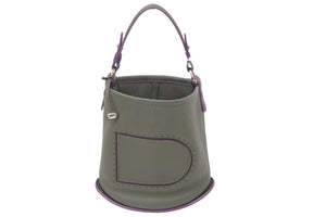 極美品 DELVAUX デルボー ハンドバッグ Pin Mini Bucket トリヨン カーキ パープル シルバー金具 中古 48591