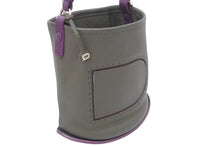 Load image into Gallery viewer, 極美品 DELVAUX デルボー ハンドバッグ Pin Mini Bucket トリヨン カーキ パープル シルバー金具 中古 48591
