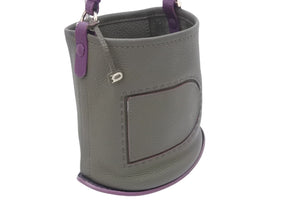 極美品 DELVAUX デルボー ハンドバッグ Pin Mini Bucket トリヨン カーキ パープル シルバー金具 中古 48591