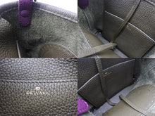 Load image into Gallery viewer, 極美品 DELVAUX デルボー ハンドバッグ Pin Mini Bucket トリヨン カーキ パープル シルバー金具 中古 48591