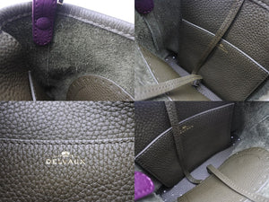 極美品 DELVAUX デルボー ハンドバッグ Pin Mini Bucket トリヨン カーキ パープル シルバー金具 中古 48591