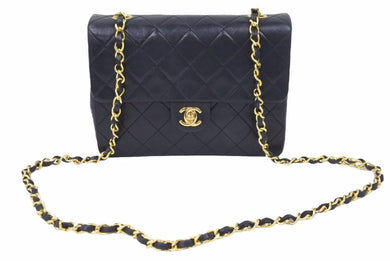 CHANEL シャネル シングル フラップ ショルダーバッグ ラムスキン 1番台 中マトラッセ ゴールド金具 ブラック 中古 48597