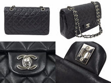 Load image into Gallery viewer, 極美品 CHANEL マトラッセWフラップチェーンショルダー 7番台 25 ショルダーバッグ ブラック×シルバー金具 レザー 中古 48600