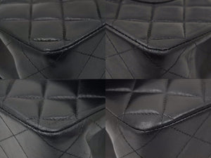 極美品 CHANEL マトラッセWフラップチェーンショルダー 7番台 25 ショルダーバッグ ブラック×シルバー金具 レザー 中古 48600