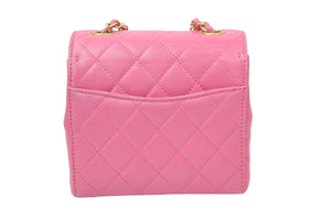 極美品 CHANEL シャネル チェーンショルダーバッグ マトラッセ ラムスキン ミニフラップ A35200 ピンク ランダム 中古 48615