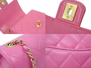 極美品 CHANEL シャネル チェーンショルダーバッグ マトラッセ ラムスキン ミニフラップ A35200 ピンク ランダム 中古 48615
