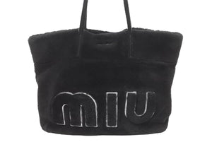 MIUMIU ミュウミュウ ハンドバッグ ファートートバッグ ムートン ポーチ付き ブラック 5BG083 中古 51503