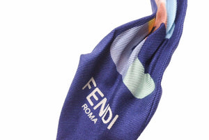 FENDI フェンディ トゥイリーツイリースカーフ シルク ネイビー マルチカラー ユニセックス 美品 中古 48673