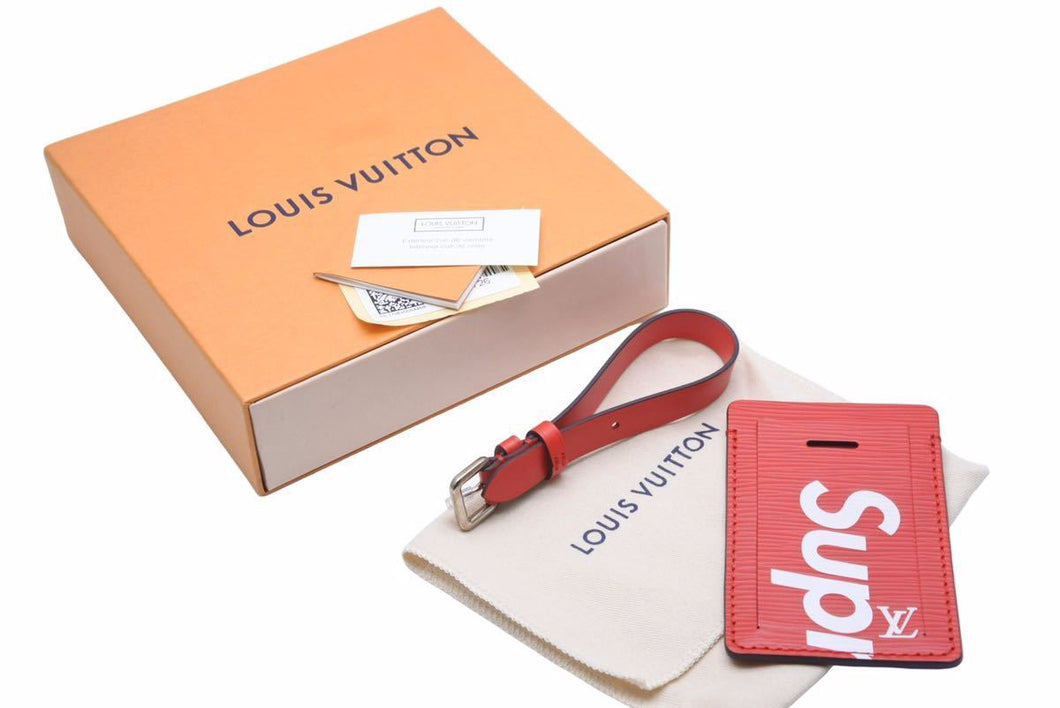 極美品 LOUIS VUITTON×Supreme ルイ・ヴィトン×シュプリーム ネームタグ レッド エピレザー M67726 中古 48686