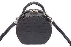 SAINT LAURENT サンローラン クロコ型押し ２WAY ドラム ハンドバッグ ブラック ショルダーバッグ ロゴ 美品 中古 48689