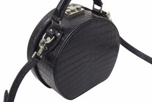SAINT LAURENT サンローラン クロコ型押し ２WAY ドラム ハンドバッグ ブラック ショルダーバッグ ロゴ 美品 中古 48689