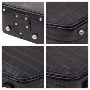 SAINT LAURENT サンローラン クロコ型押し ２WAY ドラム ハンドバッグ ブラック ショルダーバッグ ロゴ 美品 中古 48689