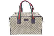 画像をギャラリービューアに読み込む, 極美品 グッチ GUCCI GGキャンバス ブラウン 茶 シェリーライン ボストンバッグ トラベルバッグ 大容量 153240 中古 48725 