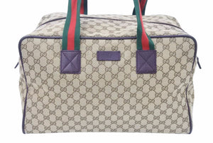 極美品 グッチ GUCCI GGキャンバス ブラウン 茶 シェリーライン ボストンバッグ トラベルバッグ 大容量 153240 中古 48725 