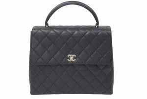 CHANEL シャネル ケリー型 ハンドバッグ トップハンドル 5番台 キャビアスキン ブラック シルバー金具 美品 中古 48753
