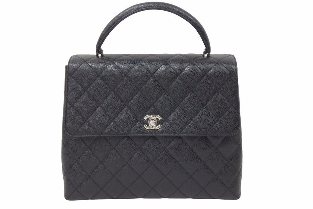 CHANEL シャネル ケリー型 ハンドバッグ トップハンドル 5番台 キャビアスキン ブラック シルバー金具 美品 中古 48753