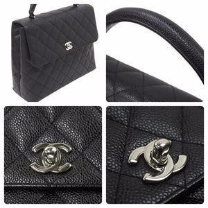 CHANEL シャネル ケリー型 ハンドバッグ トップハンドル 5番台 キャビアスキン ブラック シルバー金具 美品 中古 48753