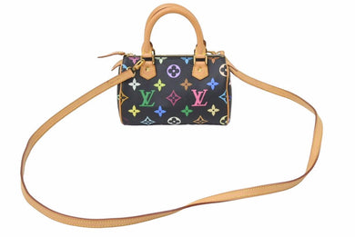 新品同様 LOUIS VUITTON ルイヴィトン ミニスピーディ ハンドバッグ ブラック マルチカラー 村上隆 レザー M92644 48758