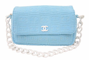 極美品 激レア CHANEL シャネル パイル マトラッセ プラチェーン 水色 中古 48769