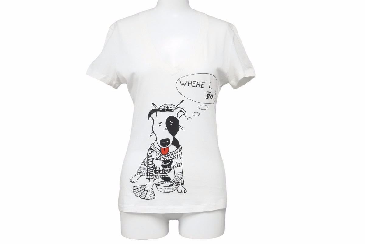 JOHN GALLIANO ジョンガリアーノ 半袖Ｔシャツ Vネック ブランドロゴ 5NMD055026 コットン ホワイト サイズM 美品  48824