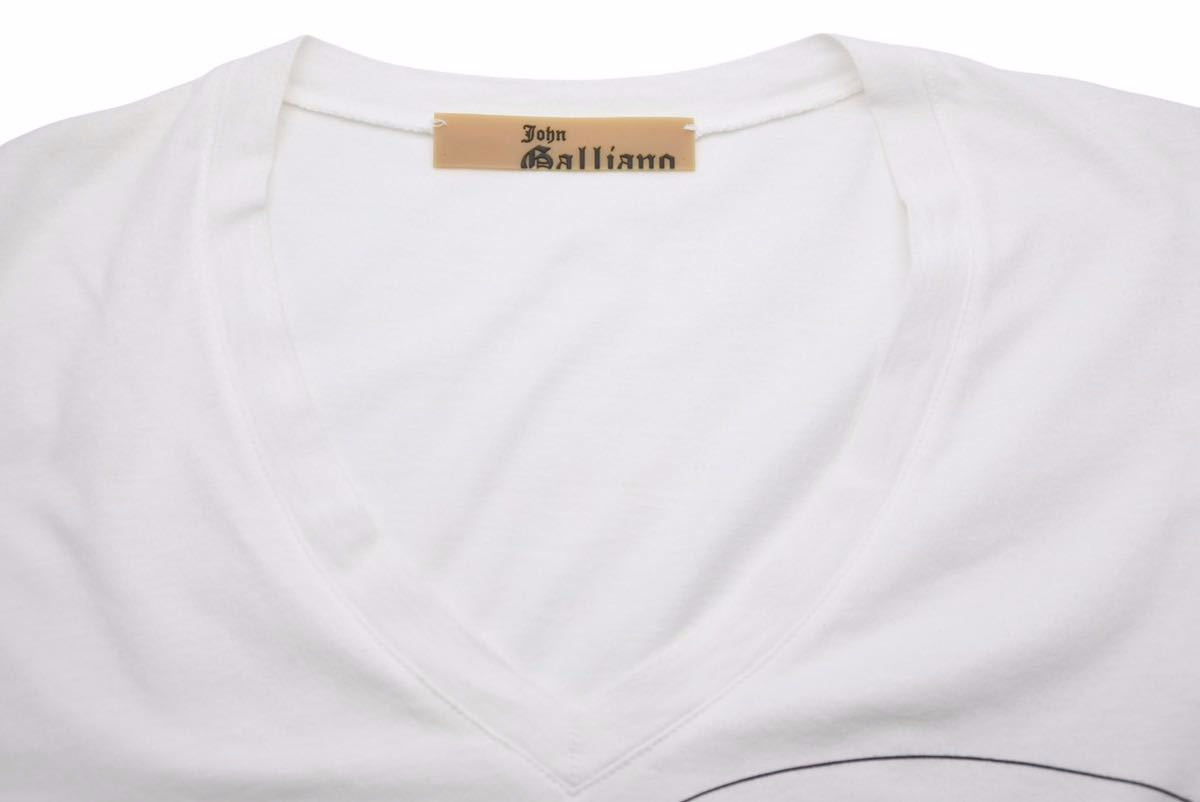 JOHN GALLIANO ジョンガリアーノ 半袖Ｔシャツ Vネック ブランドロゴ 5NMD055026 コットン ホワイト サイズM 美品  48824