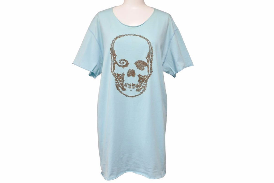Lucien Pellat-Finet ルシアンペラフィネ 半袖Ｔシャツ トップス ドクロ柄 コットン ブルー サイズL ユニセックス 美品 中古 48826