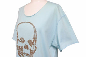 Lucien Pellat-Finet ルシアンペラフィネ 半袖Ｔシャツ トップス ドクロ柄 コットン ブルー サイズL ユニセックス 美品 中古 48826
