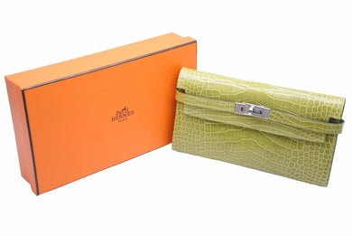 極美品 エルメス HERMES 三つ折り財布 ケリーウォレット アニスグリーン □L 中古 48924