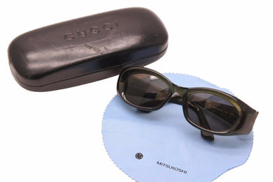 GUCCI グッチ オーバル サングラス カーキ 深緑 小物 アイウェア アクセサリー GG2432 50□19 美品 中古 48964