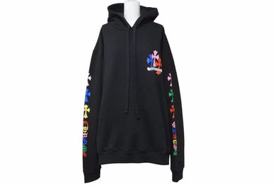 極美品 CHROMEHEARTS クロムハーツ マルチカラー セメタリークロス スウェット パーカー ブラック サイズL 中古 48992
