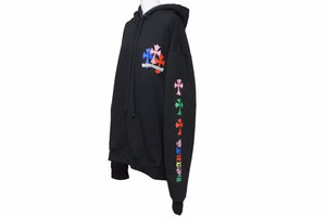極美品 CHROMEHEARTS クロムハーツ マルチカラー セメタリークロス スウェット パーカー ブラック サイズL 中古 48992