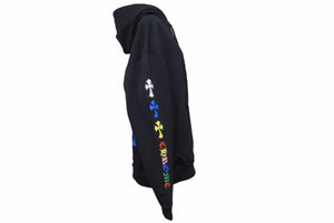 極美品 CHROMEHEARTS クロムハーツ マルチカラー セメタリークロス スウェット パーカー ブラック サイズL 中古 48992