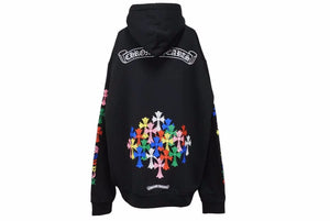 極美品 CHROMEHEARTS クロムハーツ マルチカラー セメタリークロス スウェット パーカー ブラック サイズL 中古 48992