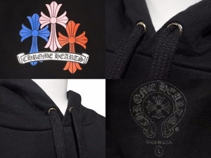 極美品 CHROMEHEARTS クロムハーツ マルチカラー セメタリークロス スウェット パーカー ブラック サイズL 中古 48992