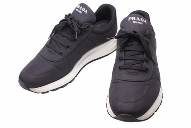PRADA プラダ ナイロン スニーカー ブラック 靴 ロゴ ローカット 3476 サイズ11 1/2 中古 49048