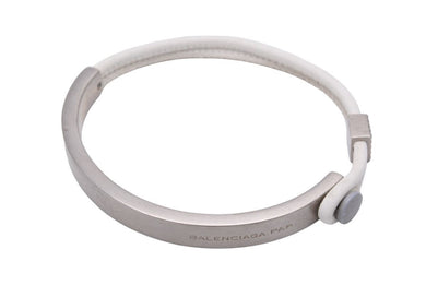 BALENCIAGA バレンシアガ ブレスレット ブランドロゴ刻印 メッキ ホワイト シルバー ユニセックス 美品 中古 49063