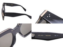Load image into Gallery viewer, CELINE セリーヌ サングラス ウェリントン CL41097 49□21 プラスチック ブラック ゴールド 美品 中古 49059