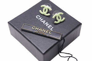 CHANEL シャネル ピアス ココマーク 06C刻印 3.2ｇ グリーン シルバー メッキ 美品 中古 49117