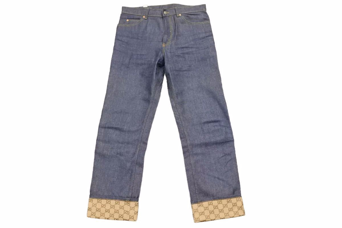 極美品 GUCCI グッチ GG 折り返し付き デニムパンツ ダーク