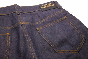 極美品 GUCCI グッチ GG 折り返し付き デニムパンツ ダークブルー 現行 ロゴ ボトムス ‎700949 XDB1Z 4759 サイズ34 中古 49122