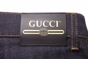 極美品 GUCCI グッチ GG 折り返し付き デニムパンツ ダークブルー 現行 ロゴ ボトムス ‎700949 XDB1Z 4759 サイズ34 中古 49122