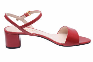 PRADA プラダ ミュール ヒール サンダル アンクルストラップ サフィアーノ レッド ゴールド金具 サイズ37 美品 中古 49131